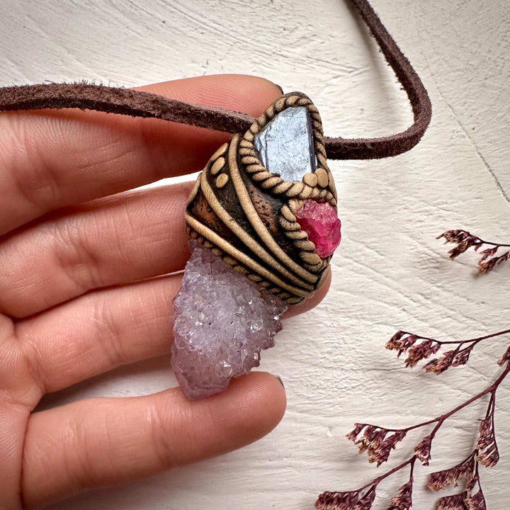 Spirit Quartz Tanzanite and Spinel Necklace - FairyGardenGlow