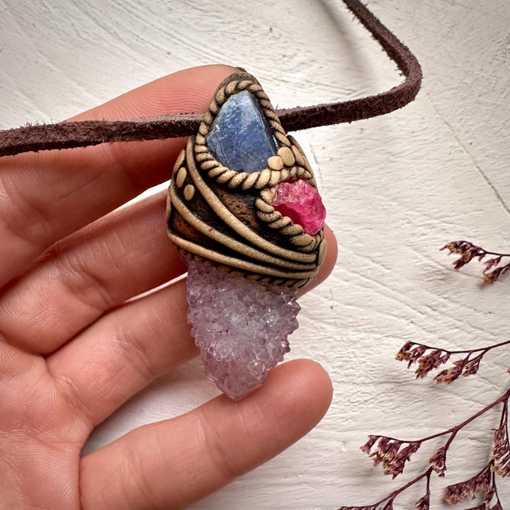 Spirit Quartz Tanzanite and Spinel Necklace - FairyGardenGlow