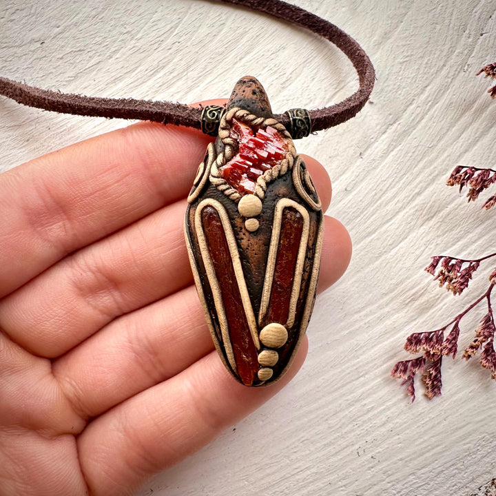 Orange Kyanite and Vanadinite Pendant Necklace - FairyGardenGlow