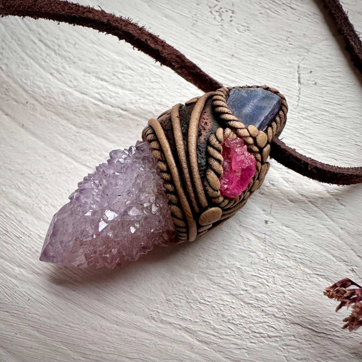 Spirit Quartz Tanzanite and Spinel Necklace - FairyGardenGlow