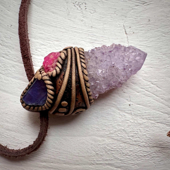 Spirit Quartz Tanzanite and Spinel Necklace - FairyGardenGlow