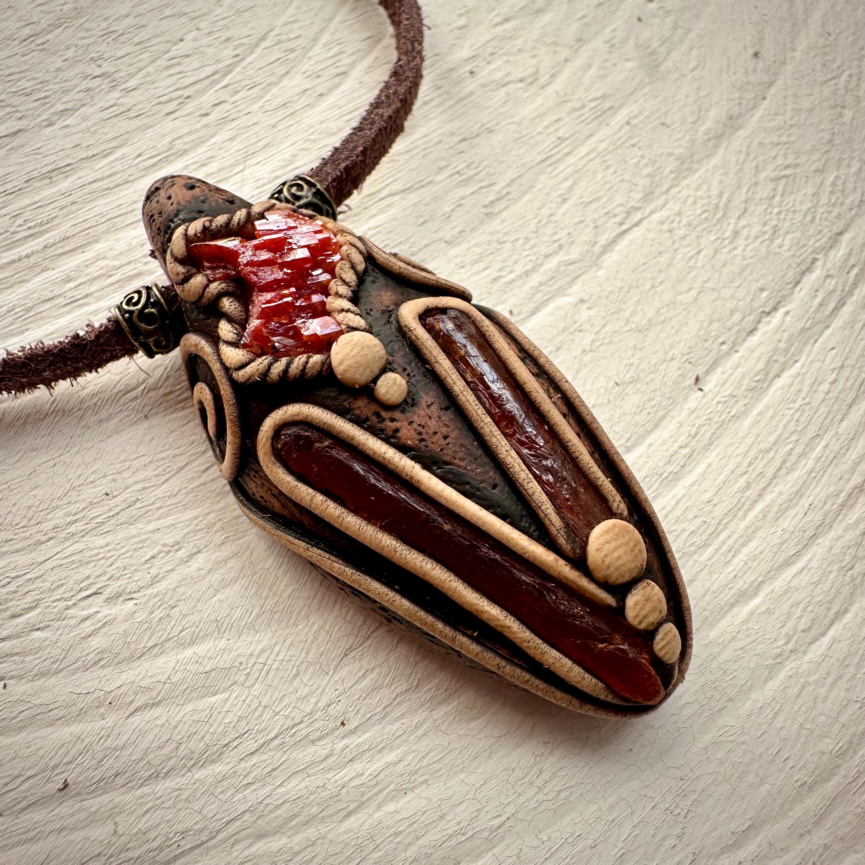 Orange Kyanite and Vanadinite Pendant Necklace - FairyGardenGlow