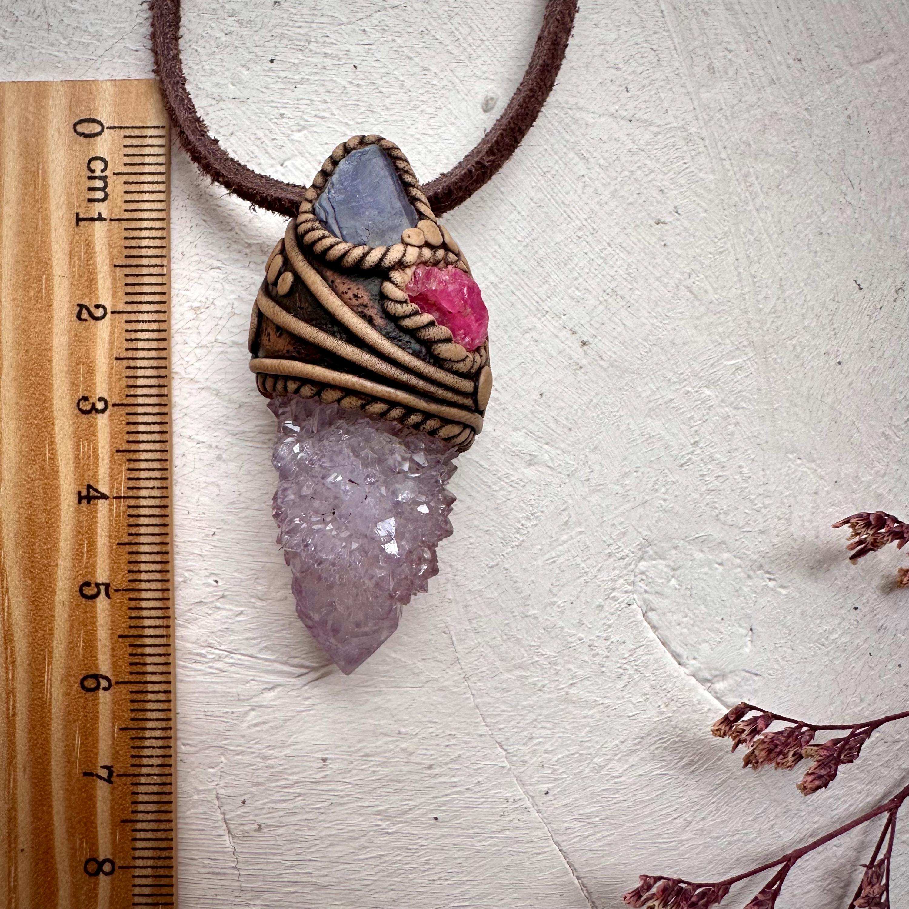 Spirit Quartz Tanzanite and Spinel Necklace - FairyGardenGlow