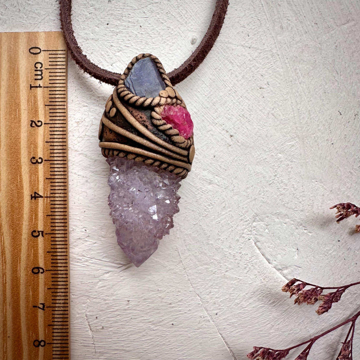 Spirit Quartz Tanzanite and Spinel Necklace - FairyGardenGlow