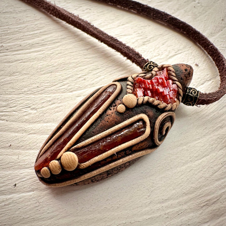 Orange Kyanite and Vanadinite Pendant Necklace - FairyGardenGlow