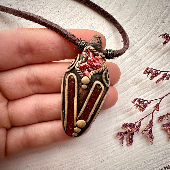 Orange Kyanite and Vanadinite Pendant Necklace - FairyGardenGlow