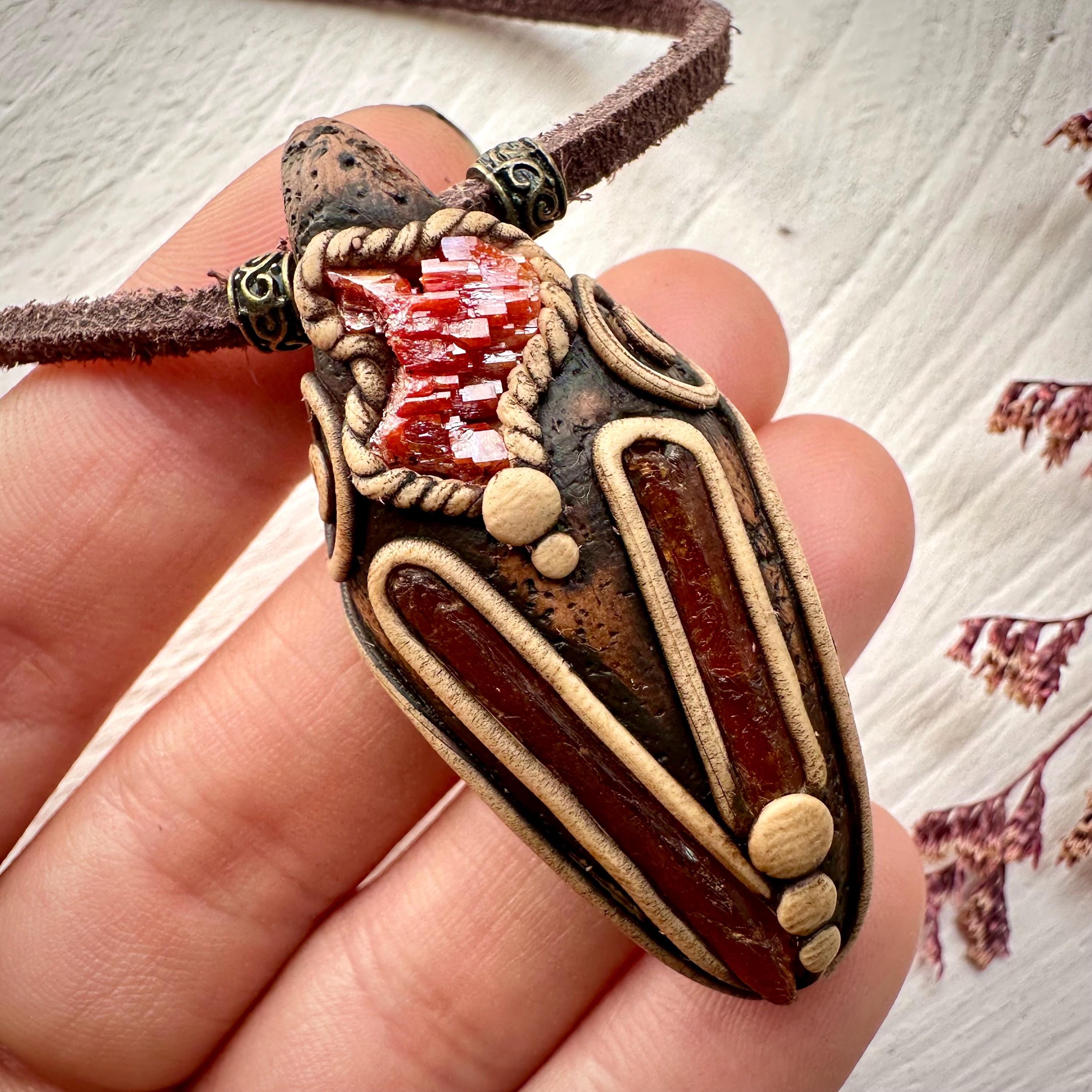 Orange Kyanite and Vanadinite Pendant Necklace - FairyGardenGlow