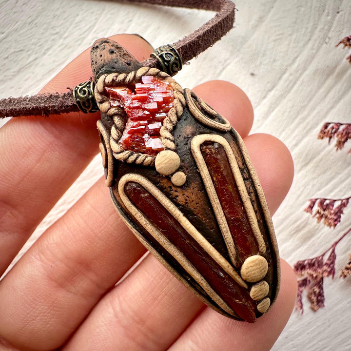 Orange Kyanite and Vanadinite Pendant Necklace - FairyGardenGlow