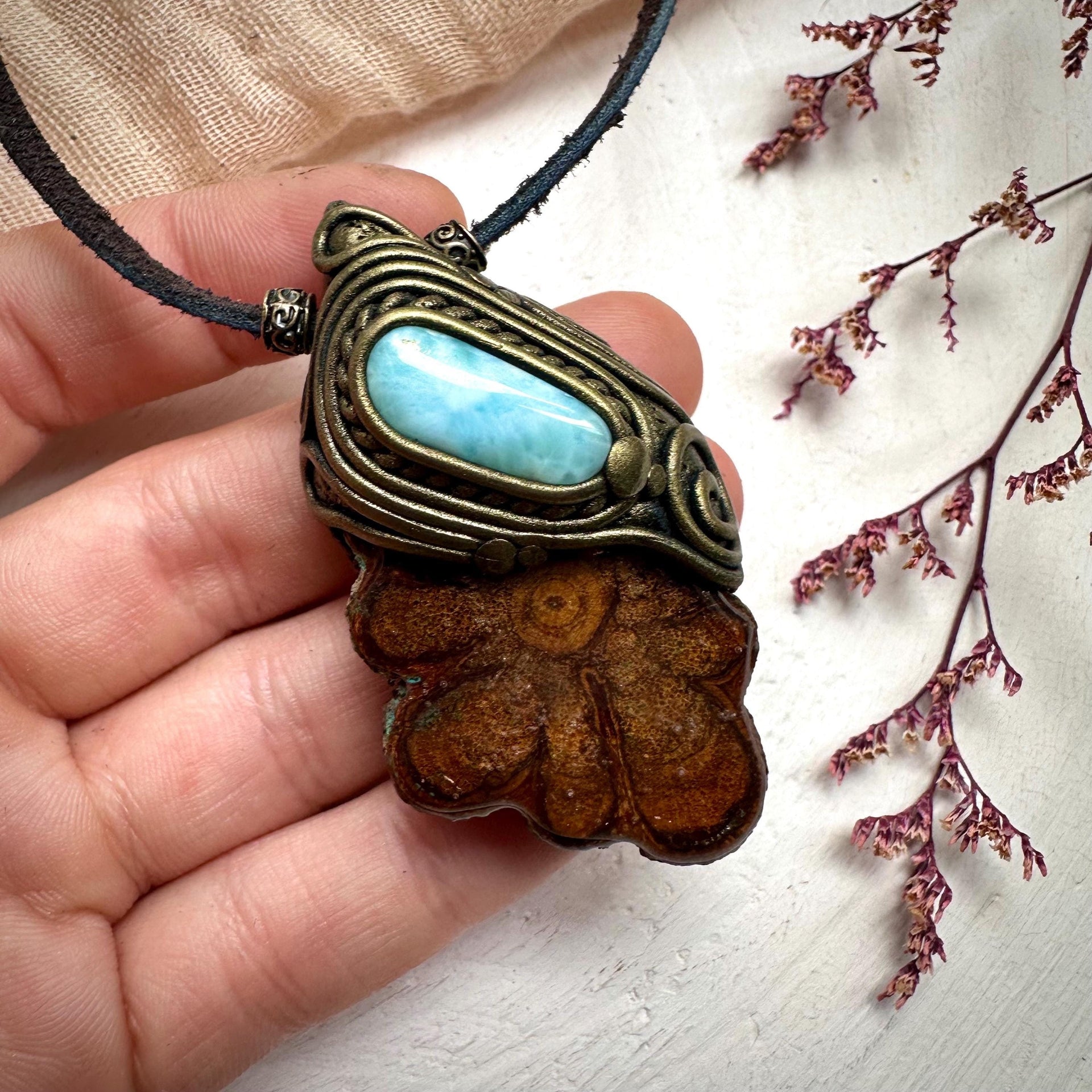 Ayahuasca Vine and Larimar Necklace - FairyGardenGlow
