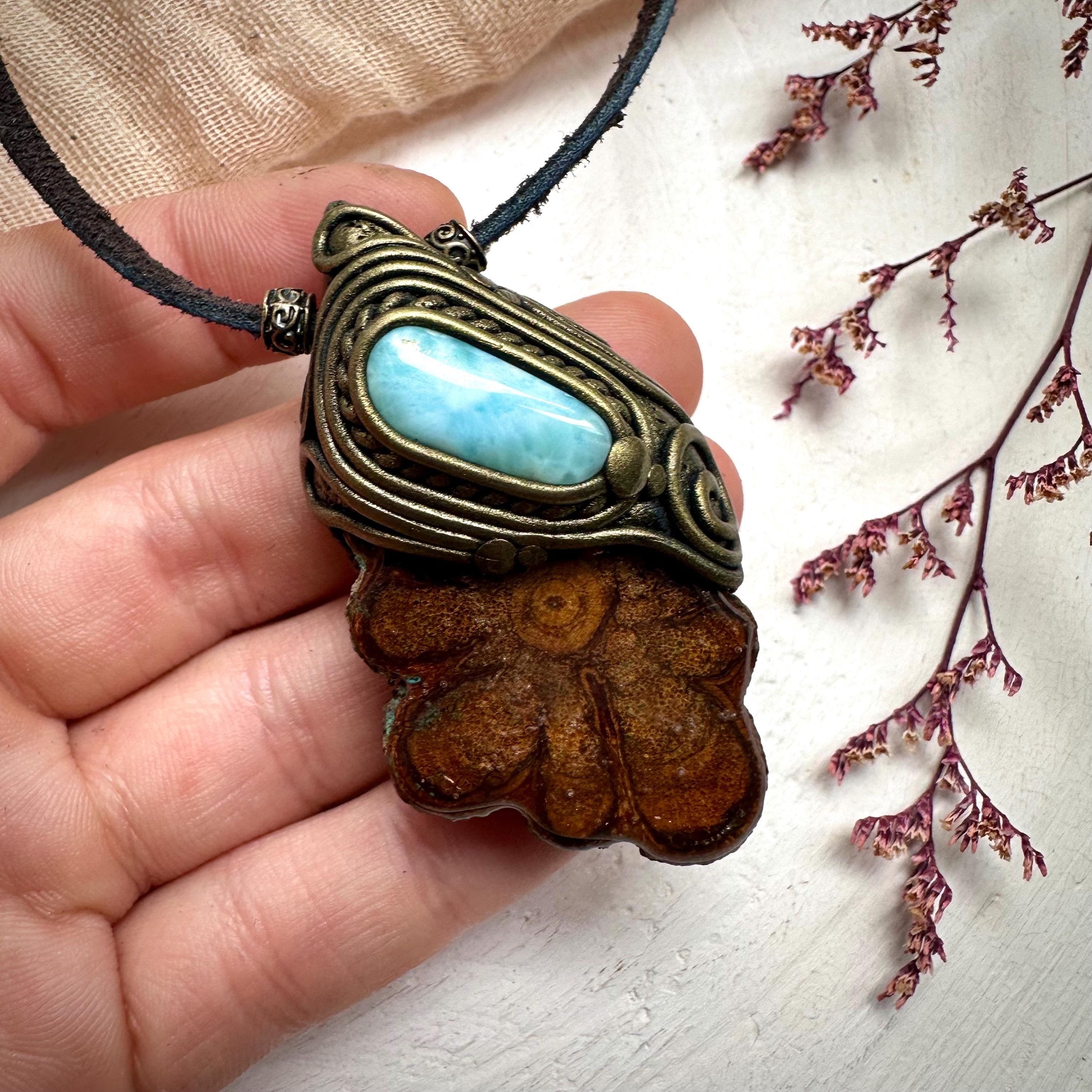 Ayahuasca Vine and Larimar Necklace - FairyGardenGlow