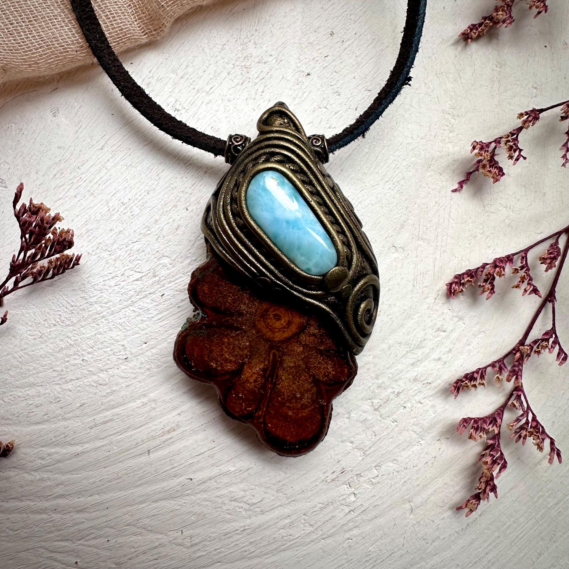 Ayahuasca Vine and Larimar Necklace - FairyGardenGlow