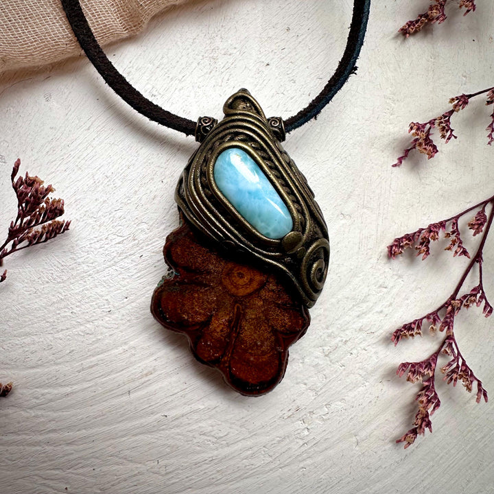 Ayahuasca Vine and Larimar Necklace - FairyGardenGlow