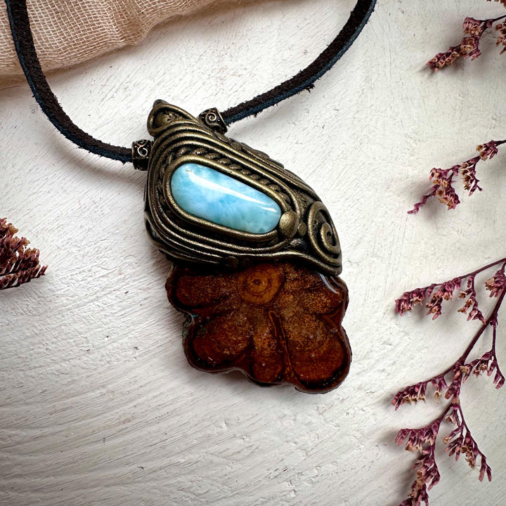 Ayahuasca Vine and Larimar Necklace - FairyGardenGlow