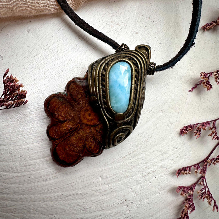 Ayahuasca Vine and Larimar Necklace - FairyGardenGlow