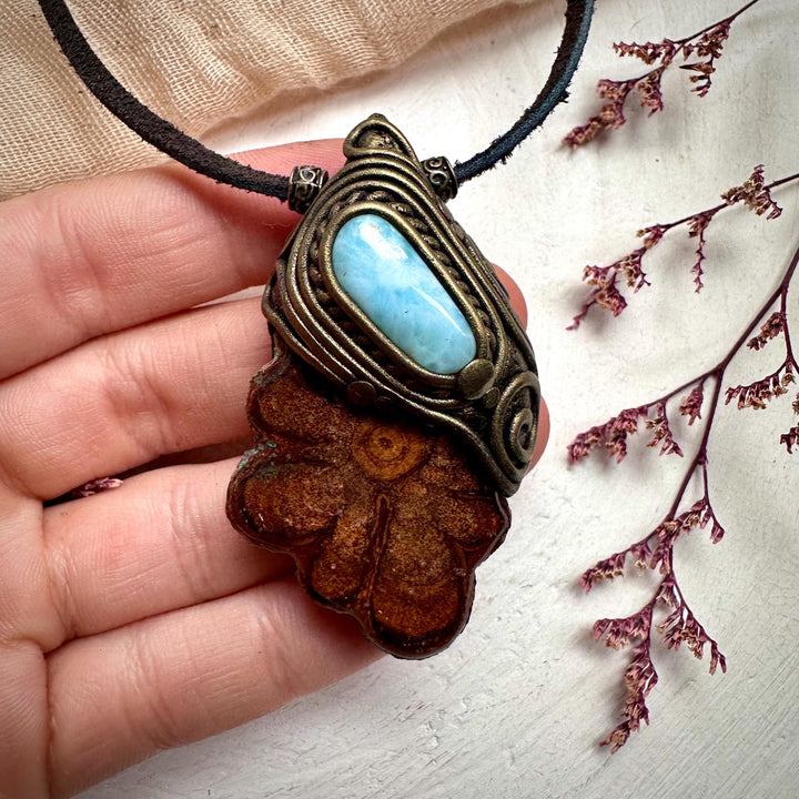 Ayahuasca Vine and Larimar Necklace - FairyGardenGlow