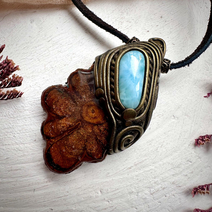Ayahuasca Vine and Larimar Necklace - FairyGardenGlow