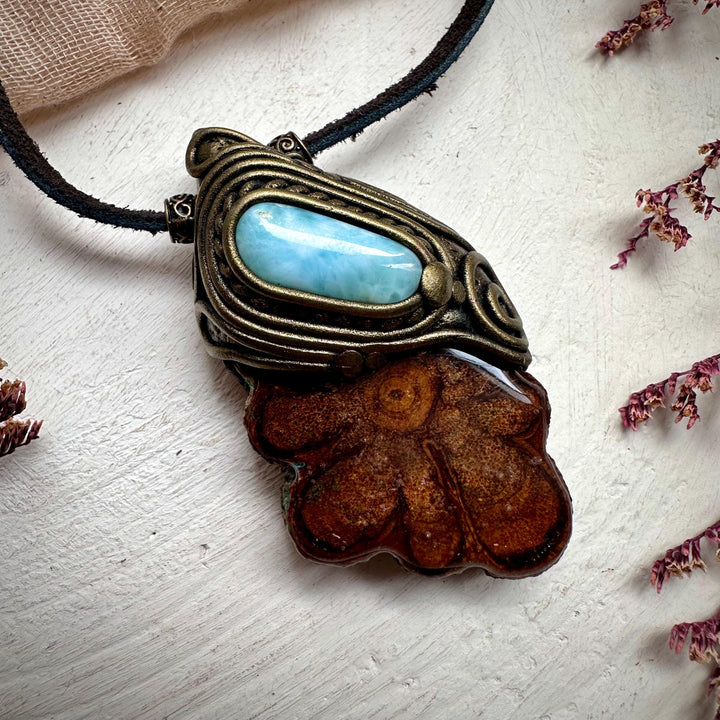 Ayahuasca Vine and Larimar Necklace - FairyGardenGlow