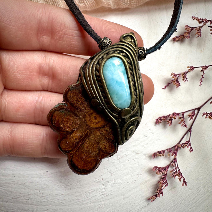 Ayahuasca Vine and Larimar Necklace - FairyGardenGlow