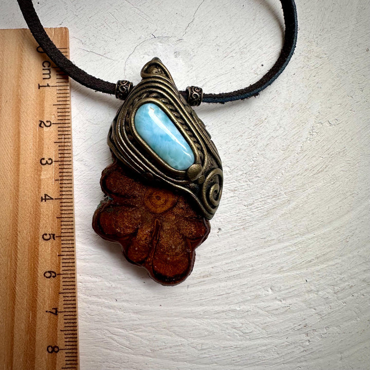 Ayahuasca Vine and Larimar Necklace - FairyGardenGlow