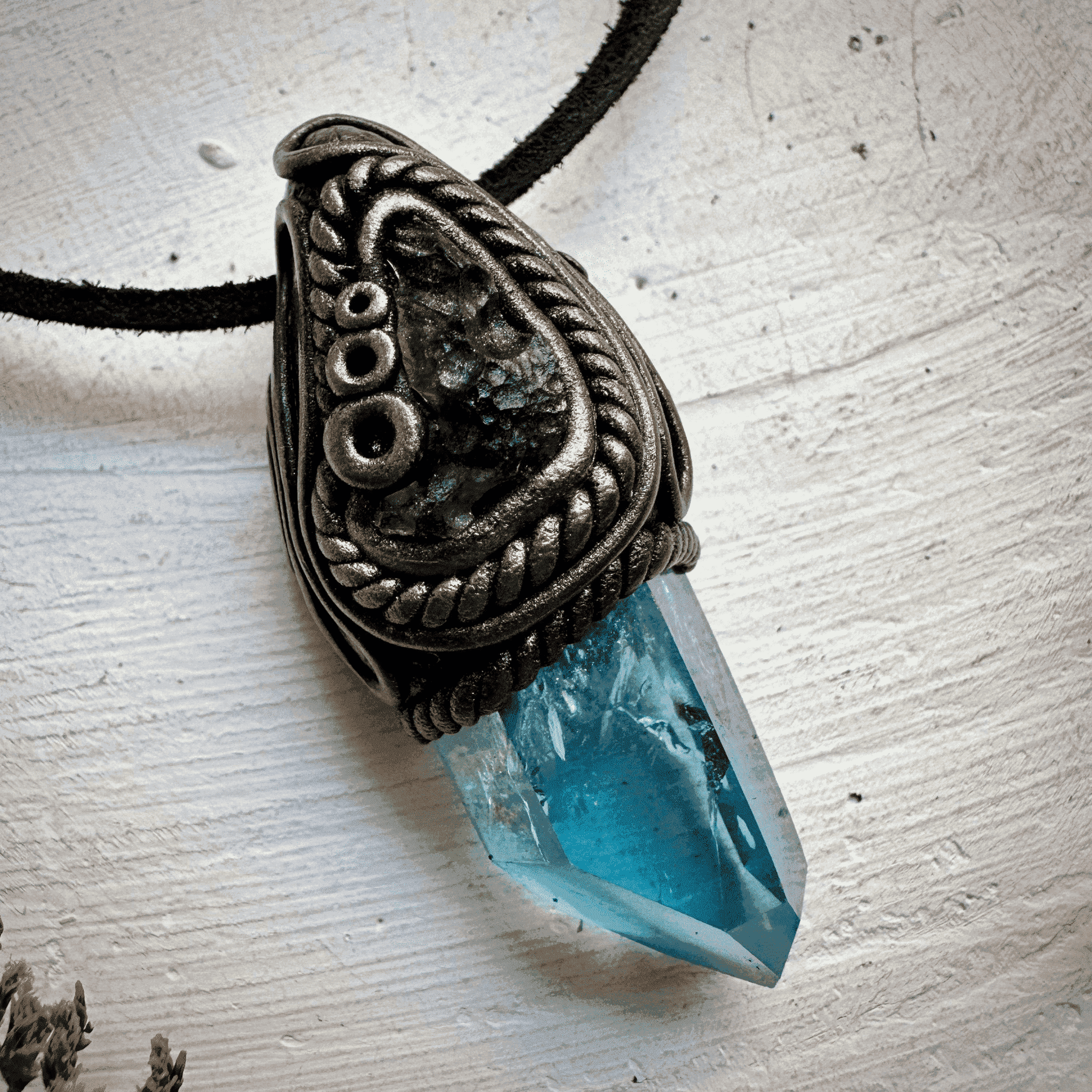 Aqua Aura Quartz and Moldavite Necklace - FairyGardenGlow