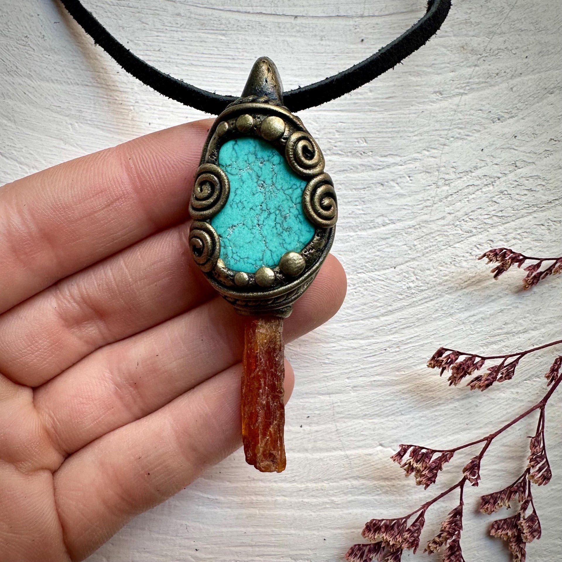 Orange Kyanite and Turquoise Necklace - FairyGardenGlow
