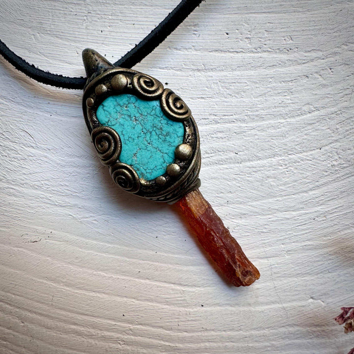 Orange Kyanite and Turquoise Necklace - FairyGardenGlow