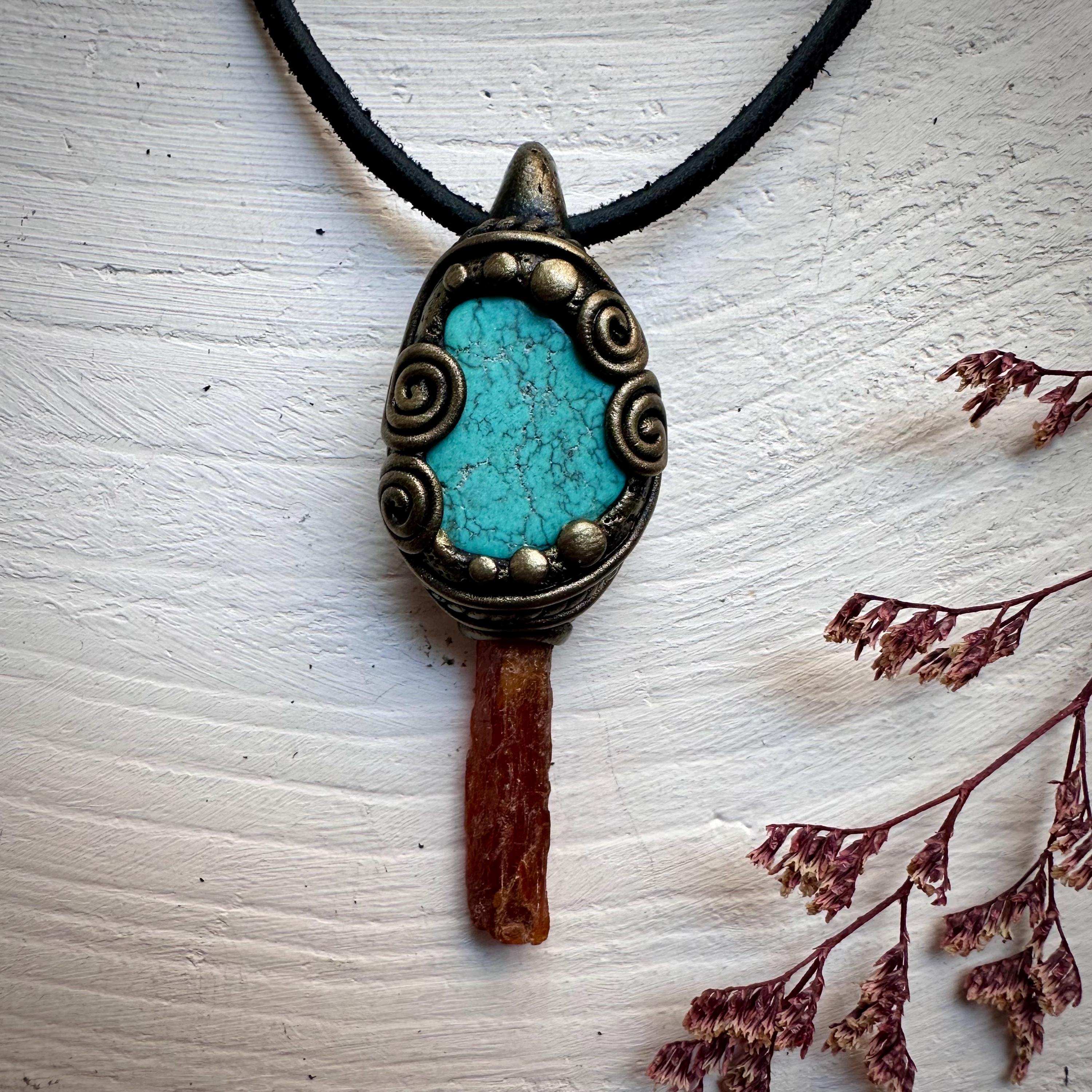 Orange Kyanite and Turquoise Necklace - FairyGardenGlow
