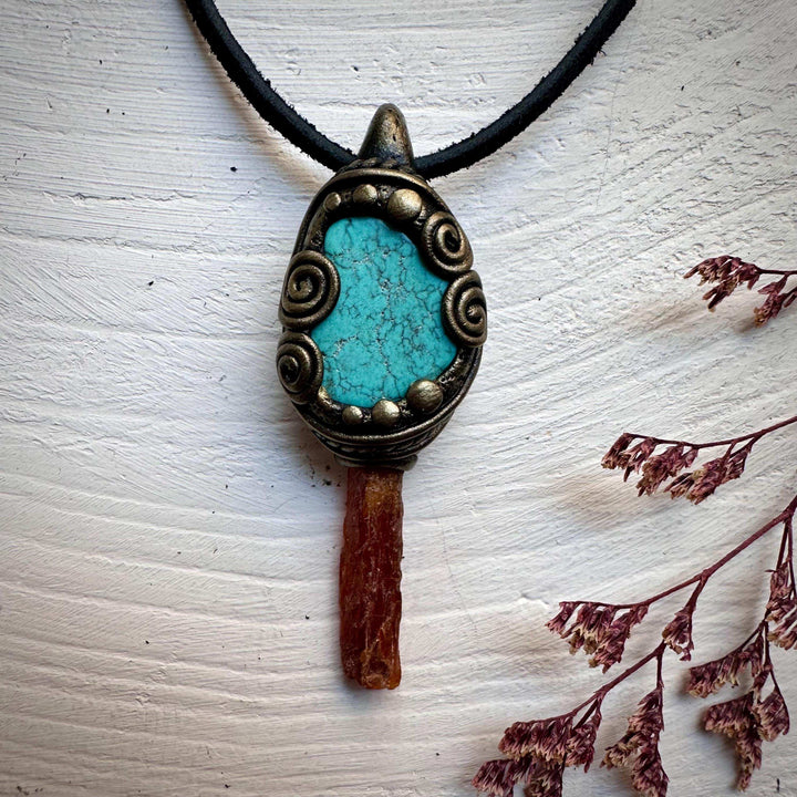 Orange Kyanite and Turquoise Necklace - FairyGardenGlow