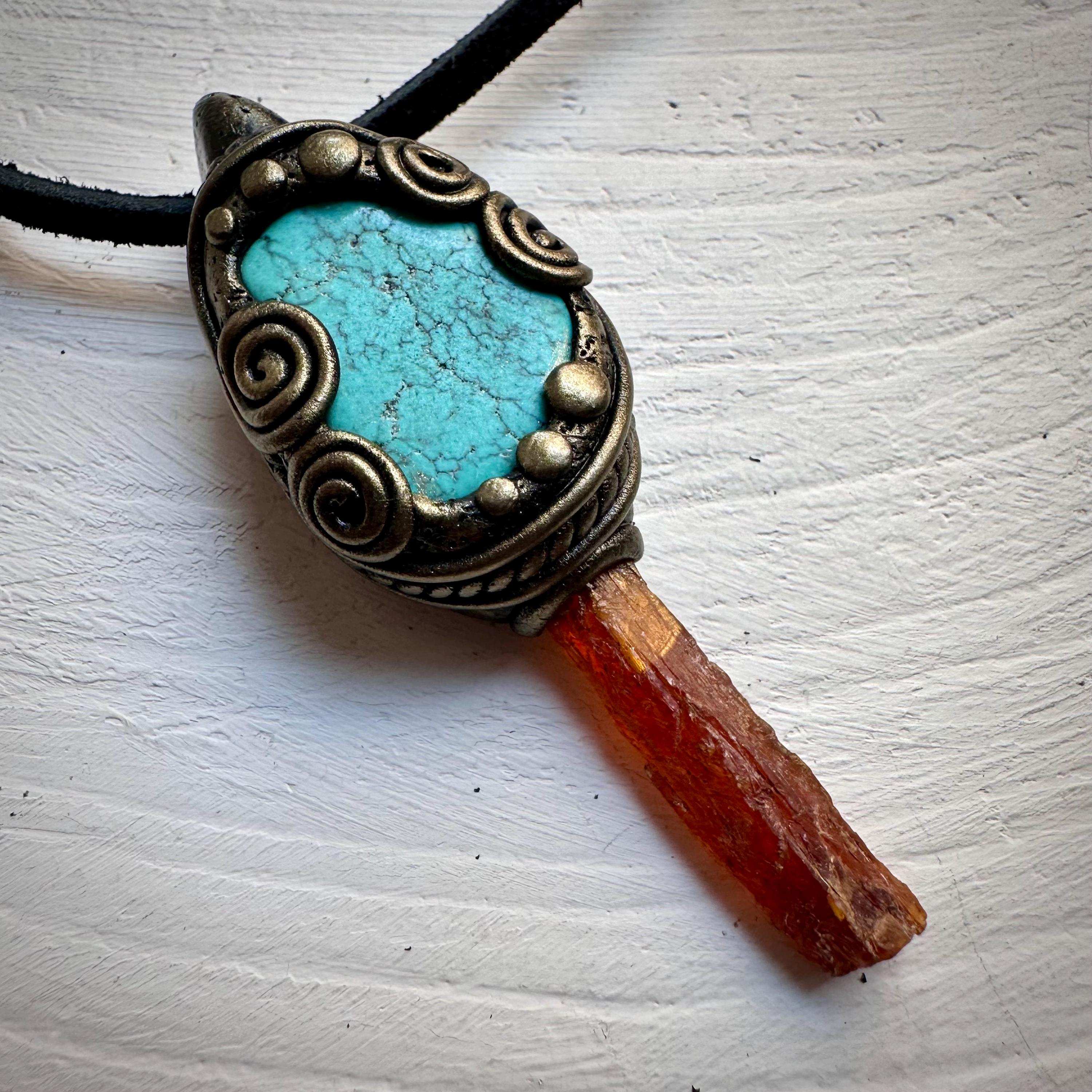 Orange Kyanite and Turquoise Necklace - FairyGardenGlow