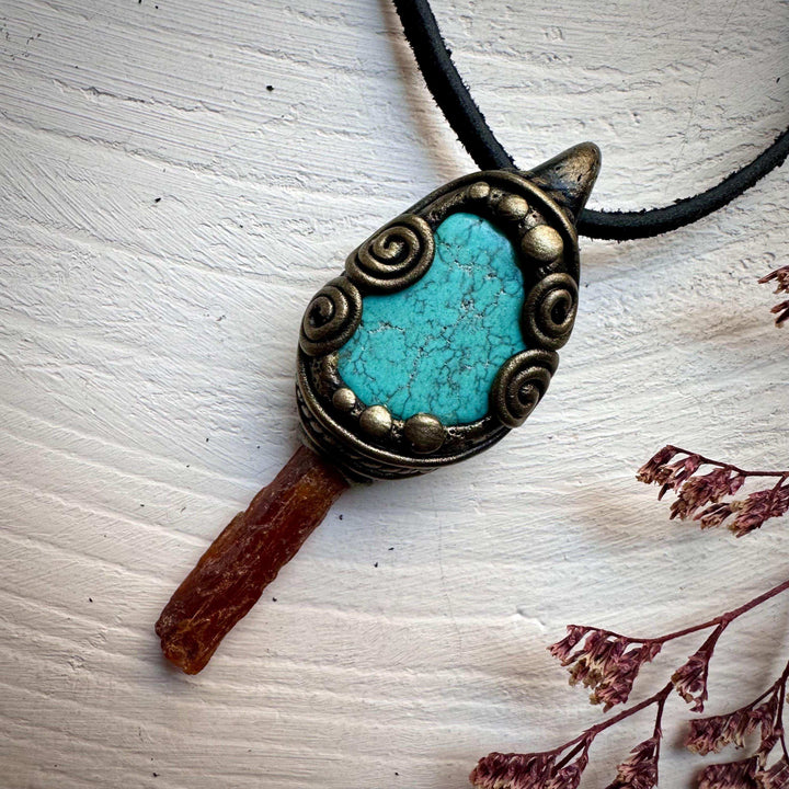 Orange Kyanite and Turquoise Necklace - FairyGardenGlow