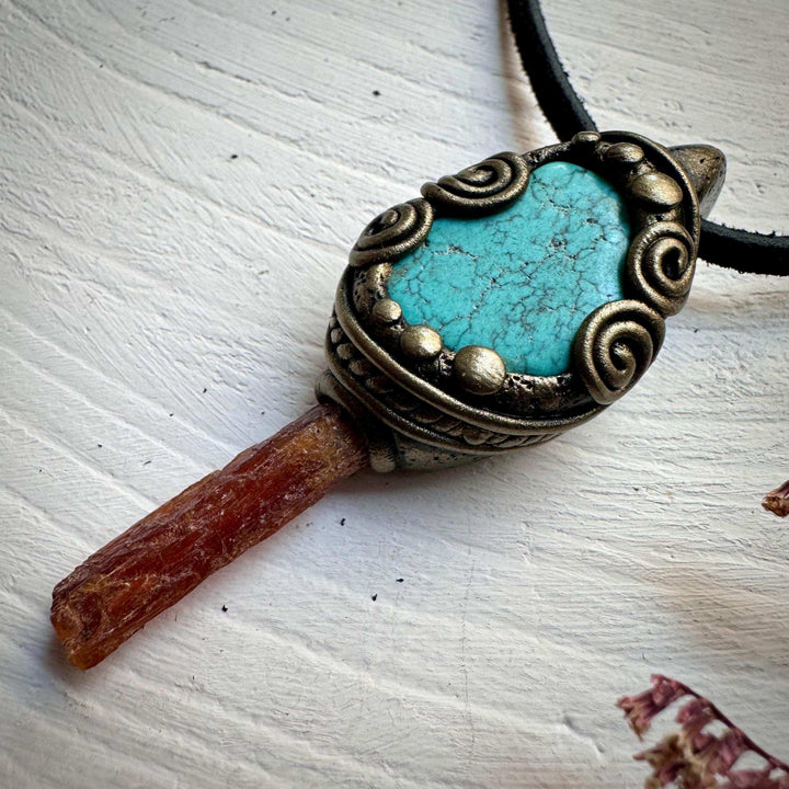 Orange Kyanite and Turquoise Necklace - FairyGardenGlow