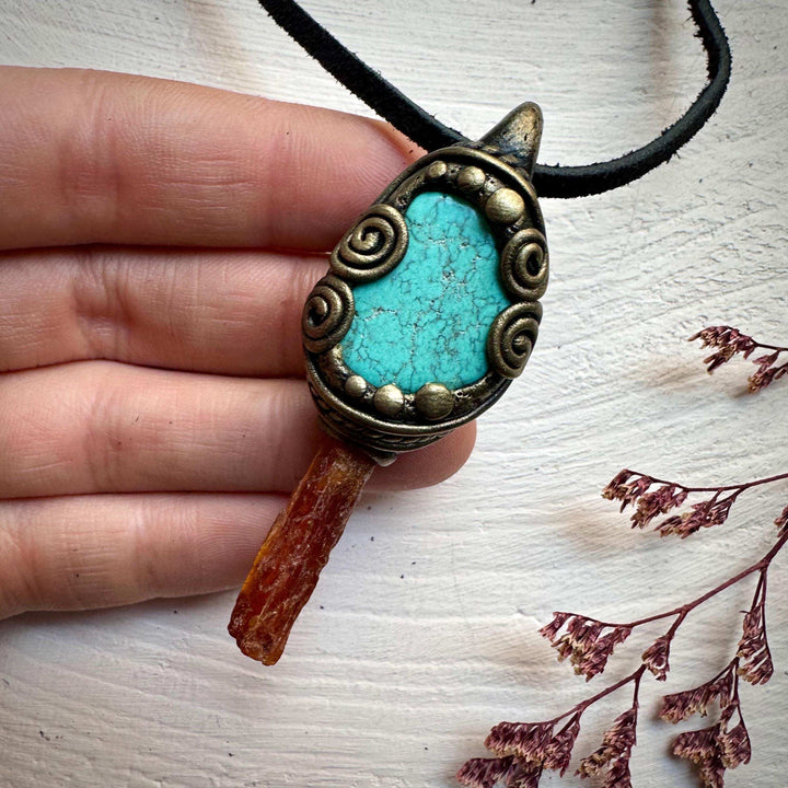 Orange Kyanite and Turquoise Necklace - FairyGardenGlow