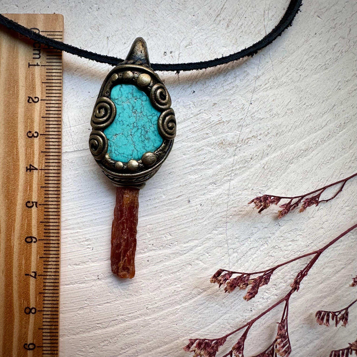 Orange Kyanite and Turquoise Necklace - FairyGardenGlow