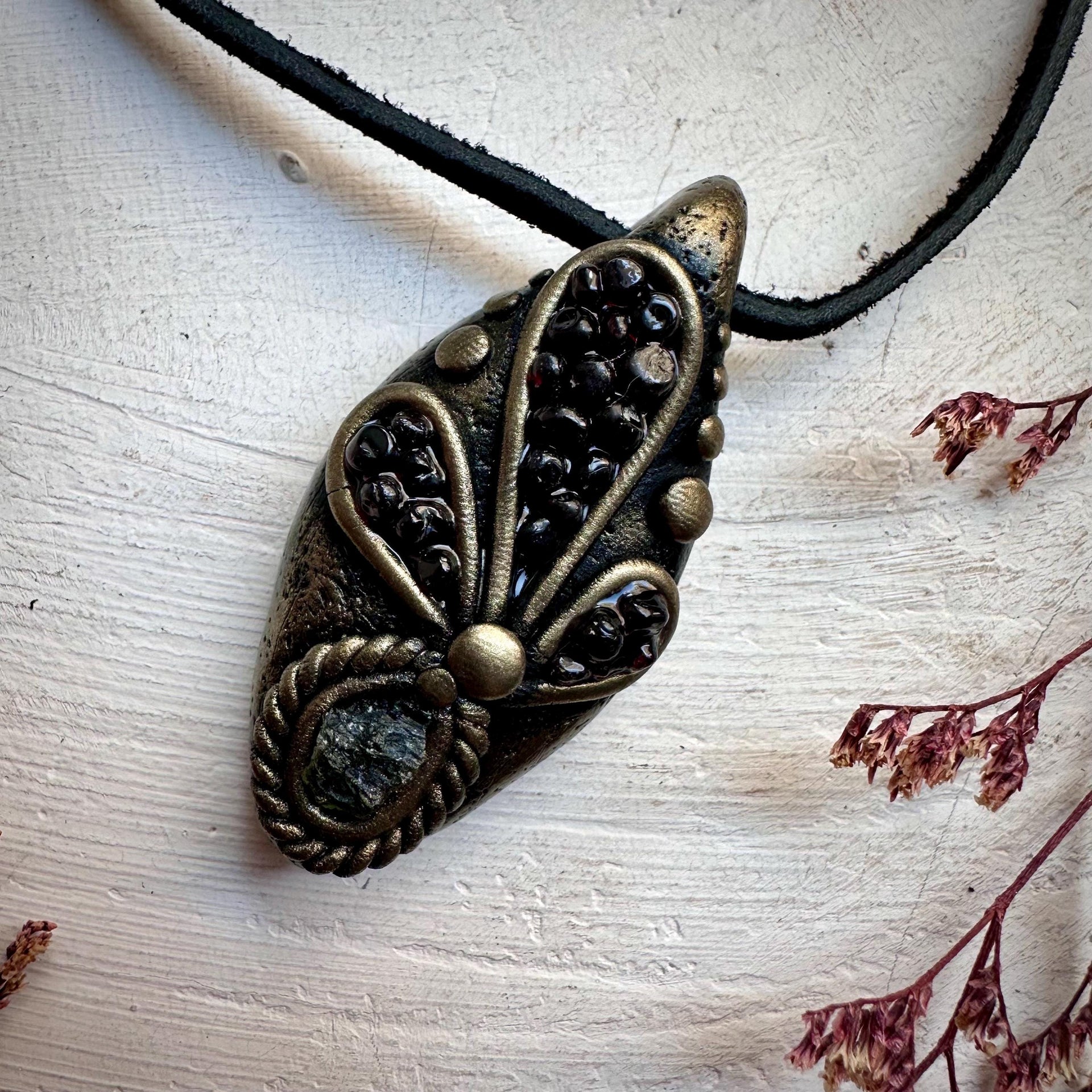 Moldavite and Red Garnet Necklace - FairyGardenGlow