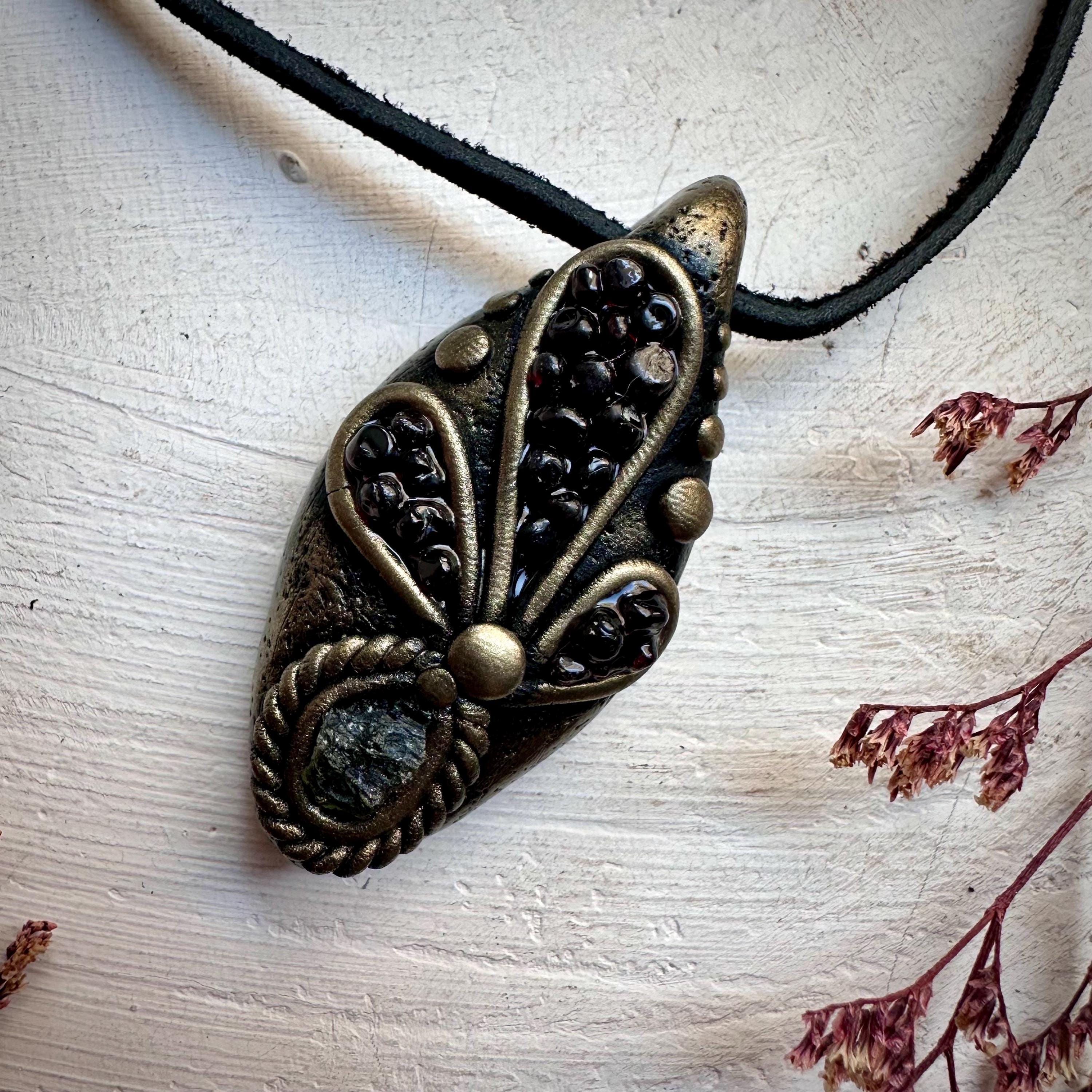 Moldavite and Red Garnet Necklace - FairyGardenGlow