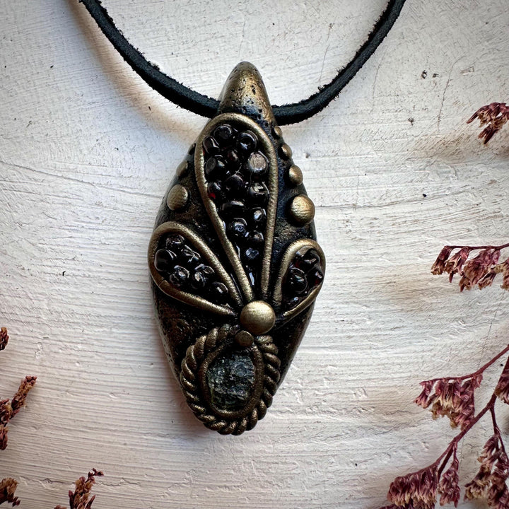 Moldavite and Red Garnet Necklace - FairyGardenGlow