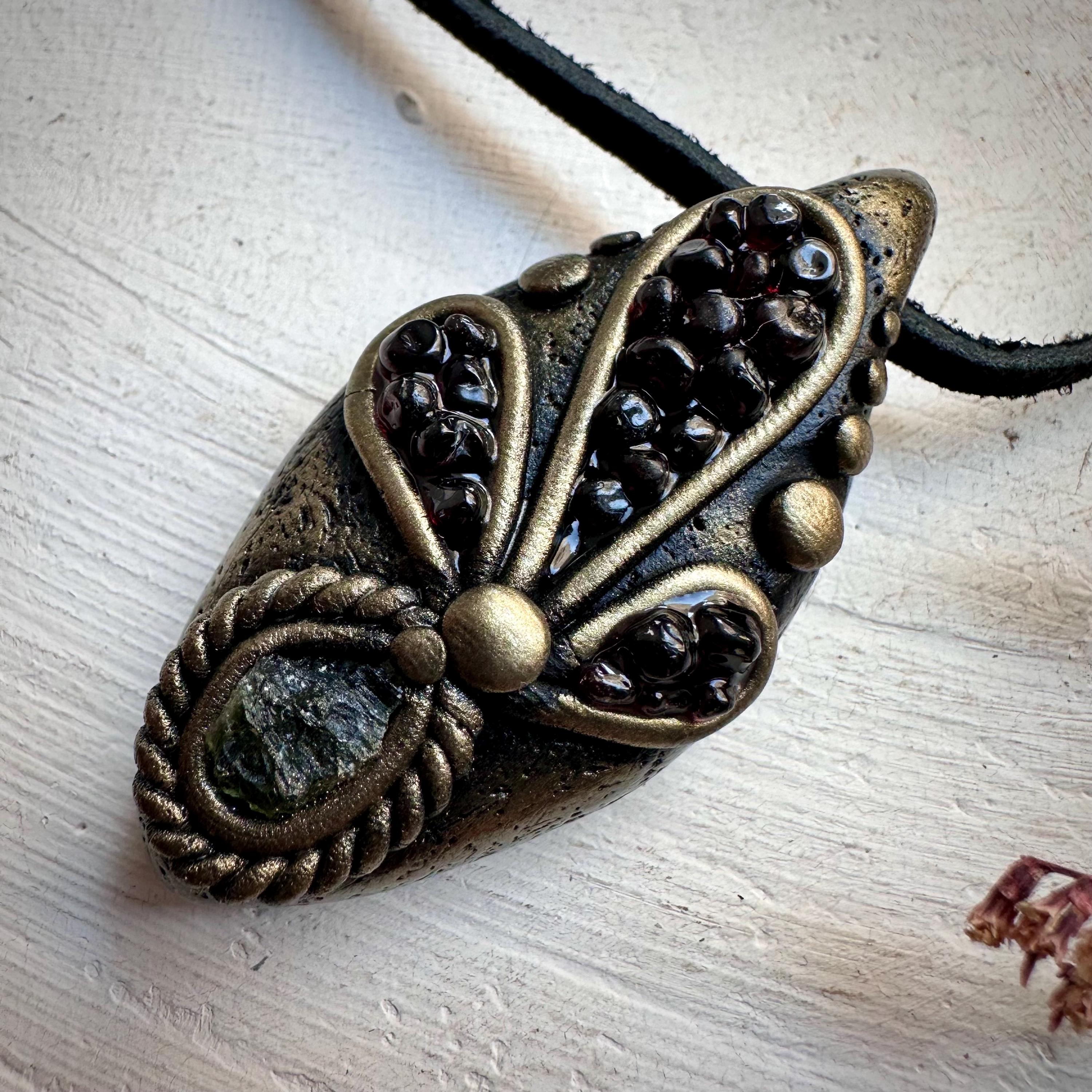 Moldavite and Red Garnet Necklace - FairyGardenGlow