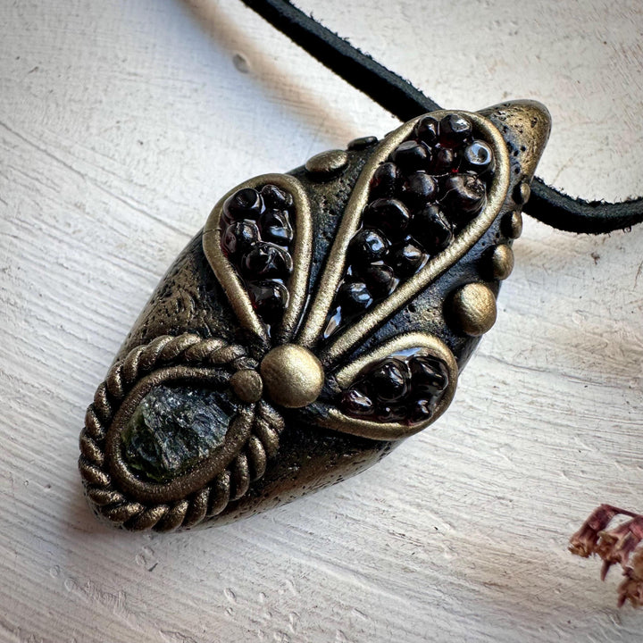 Moldavite and Red Garnet Necklace - FairyGardenGlow