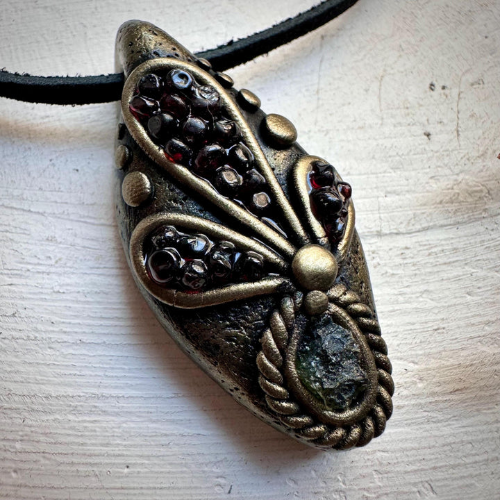 Moldavite and Red Garnet Necklace - FairyGardenGlow