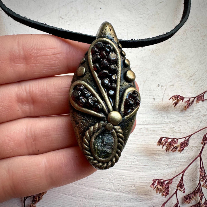 Moldavite and Red Garnet Necklace - FairyGardenGlow