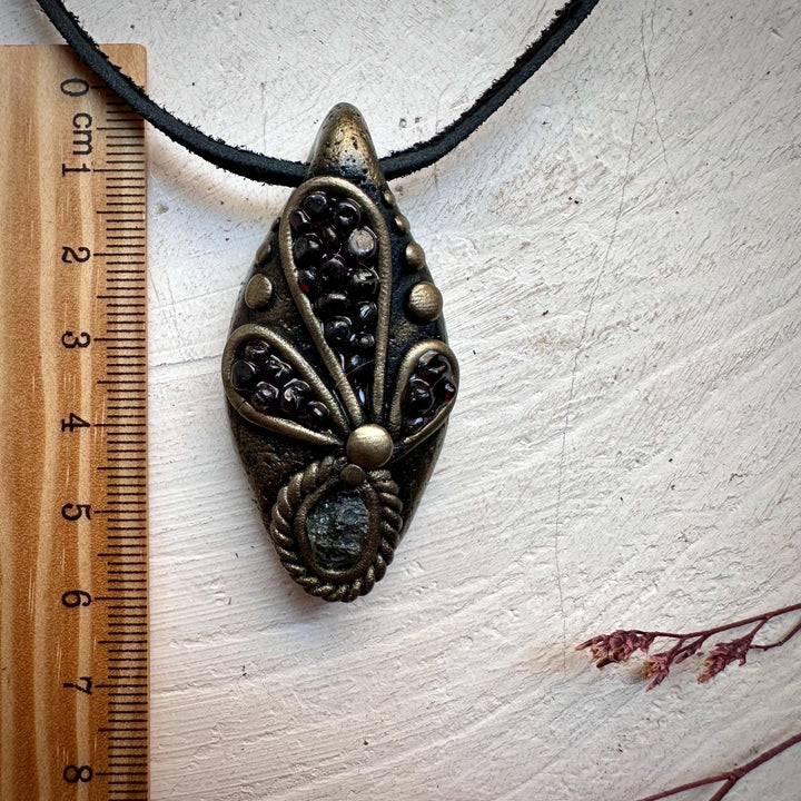 Moldavite and Red Garnet Necklace - FairyGardenGlow