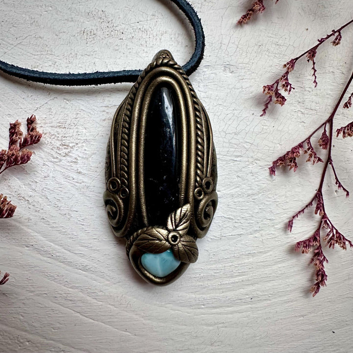 Black Tourmaline and Larimar Necklace - FairyGardenGlow
