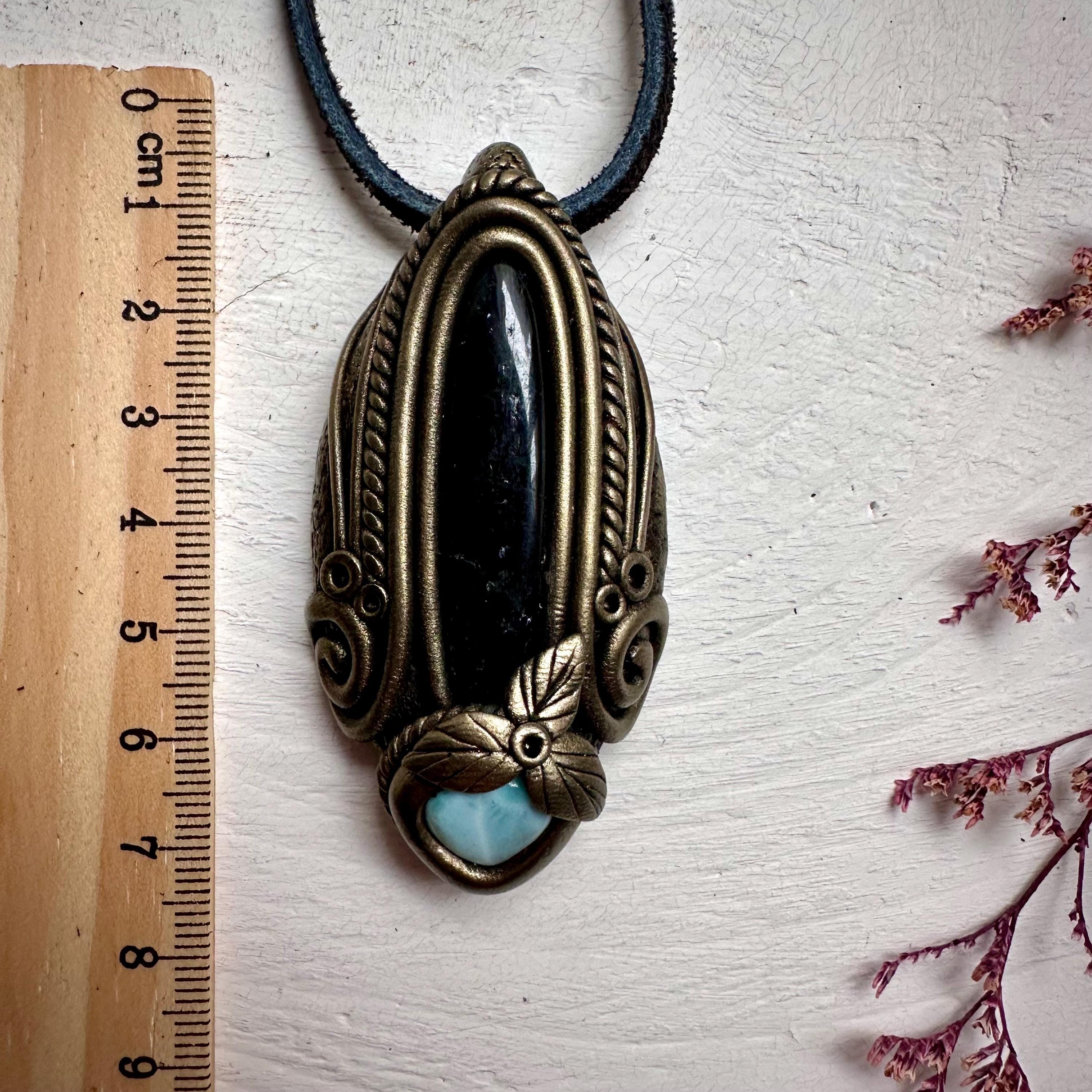 Black Tourmaline and Larimar Necklace - FairyGardenGlow