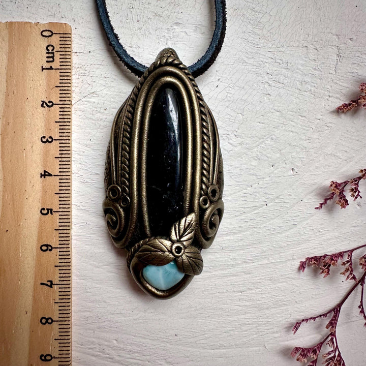 Black Tourmaline and Larimar Necklace - FairyGardenGlow