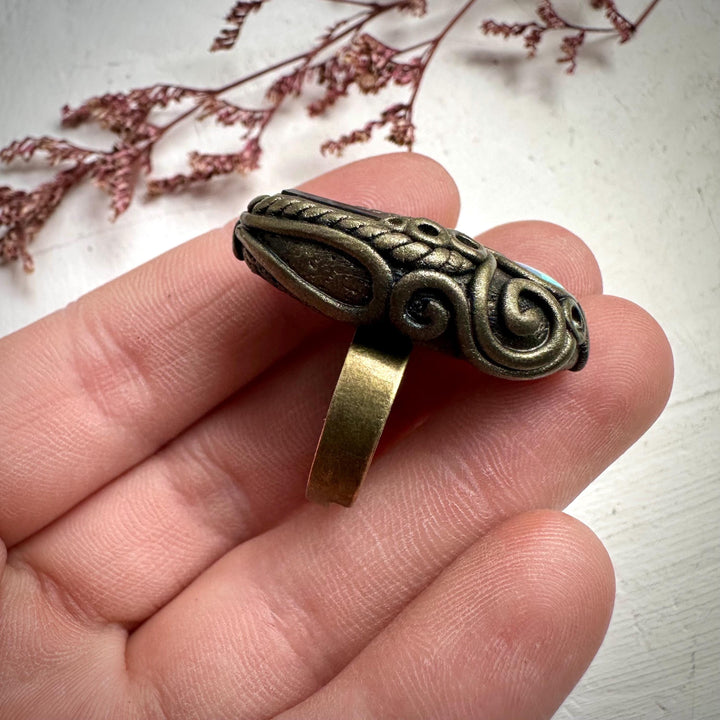 Blue Tourmaline and Australian Opal Ring - FairyGardenGlow