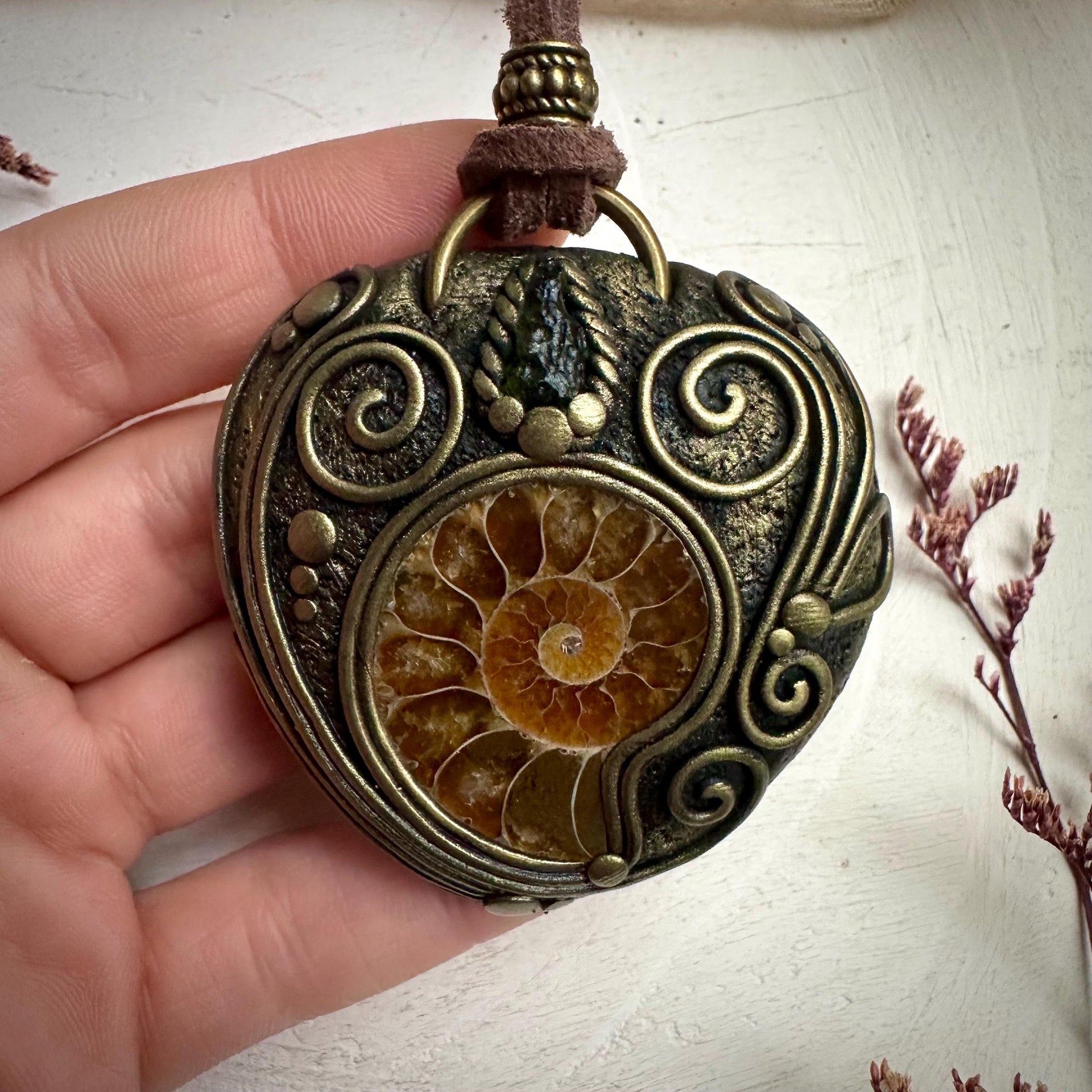 Ammonite and Moldavite Necklace - FairyGardenGlow
