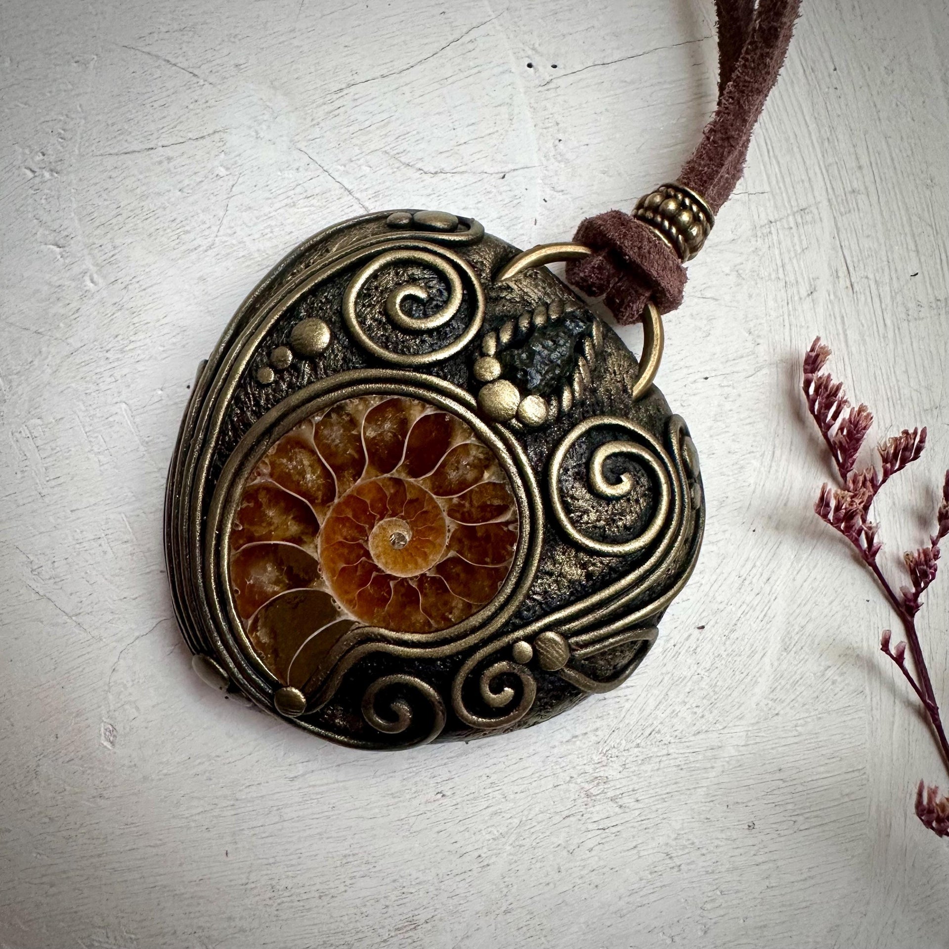 Ammonite and Moldavite Necklace - FairyGardenGlow