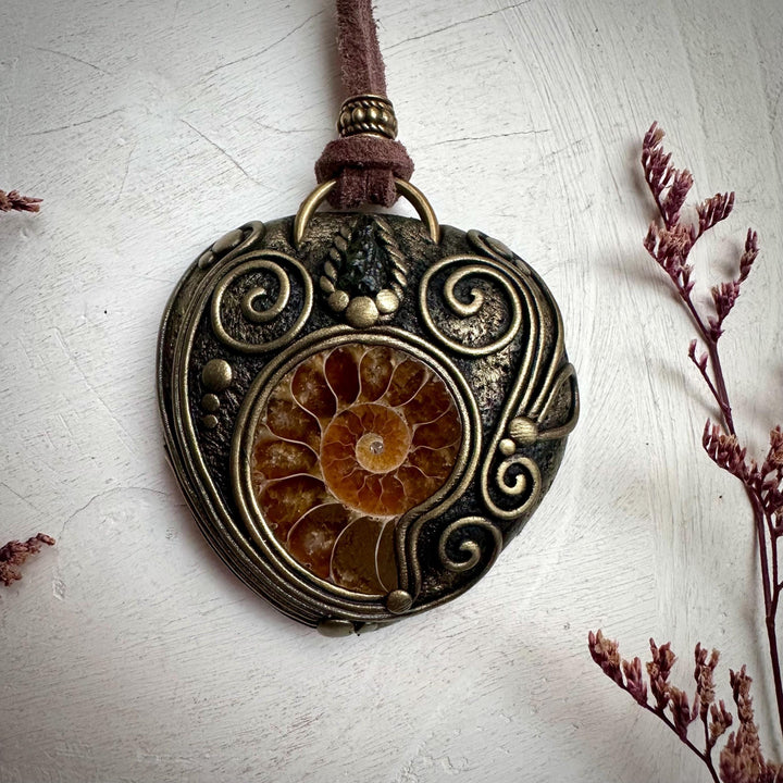 Ammonite and Moldavite Necklace - FairyGardenGlow