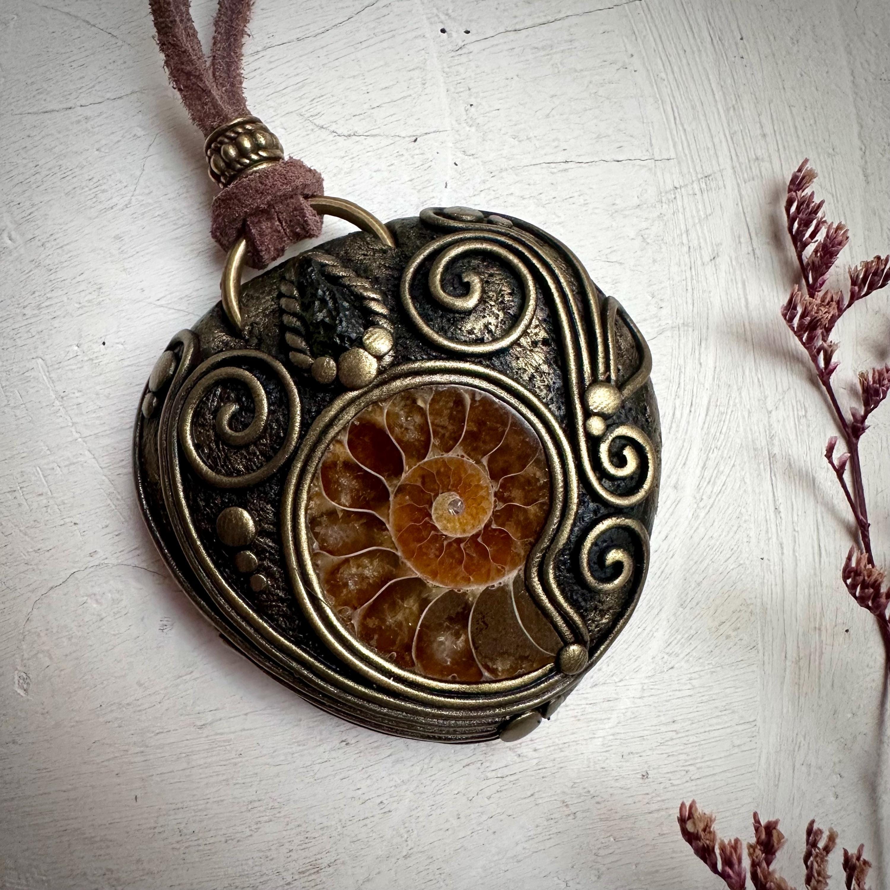 Ammonite and Moldavite Necklace - FairyGardenGlow