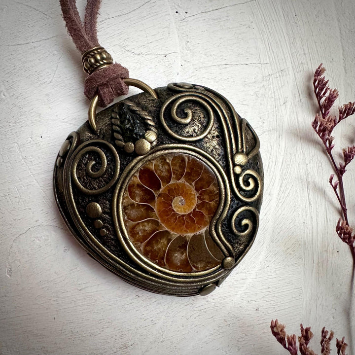 Ammonite and Moldavite Necklace - FairyGardenGlow